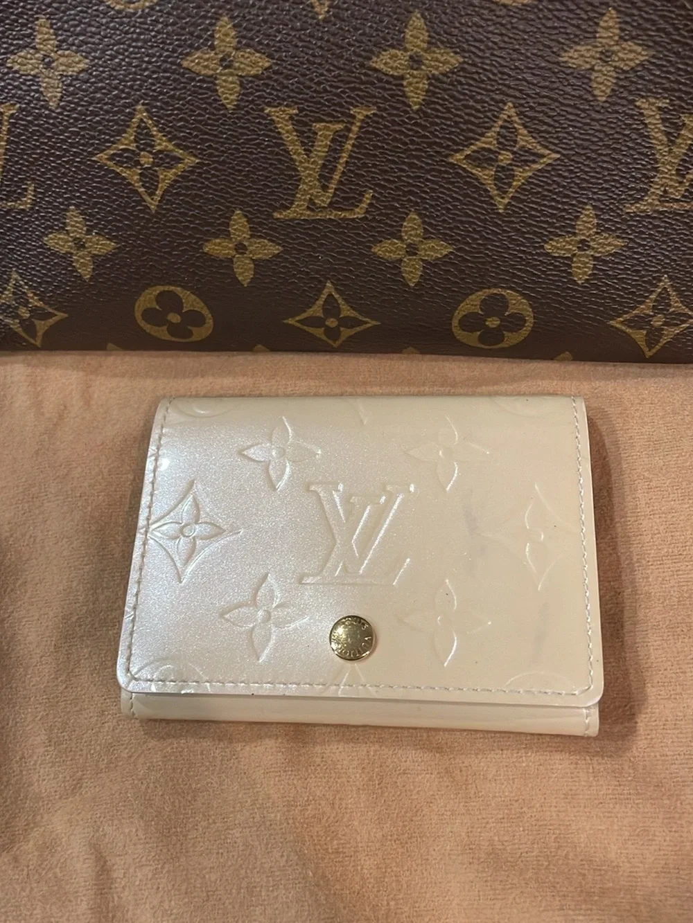 Louis Vuitton Cream Vernis Monogram Compact Wallet with Gold Hardware